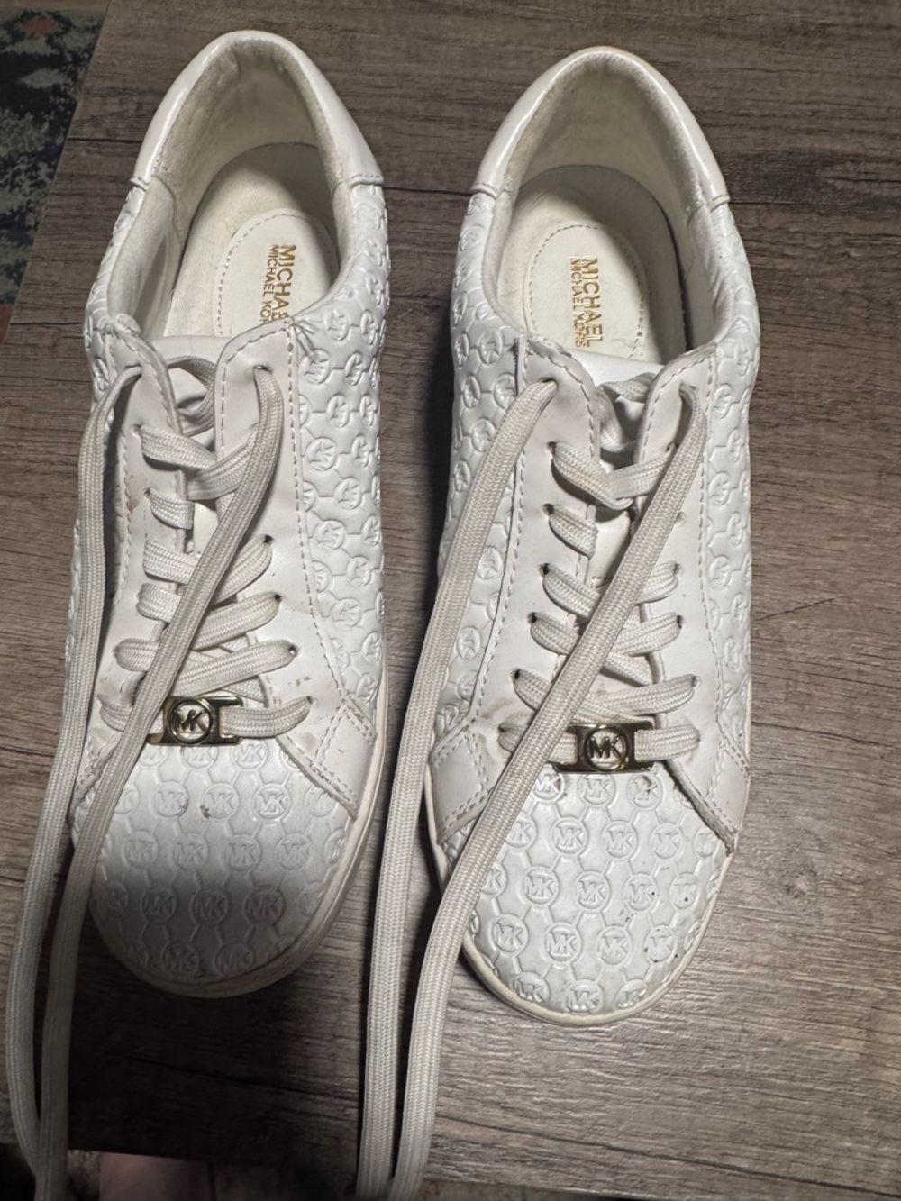 Michael Kors White Embossed MK Logo Lace-Up Sneakers